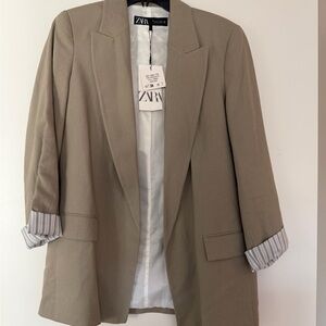 Zara Beige Blazer with Striped Lining